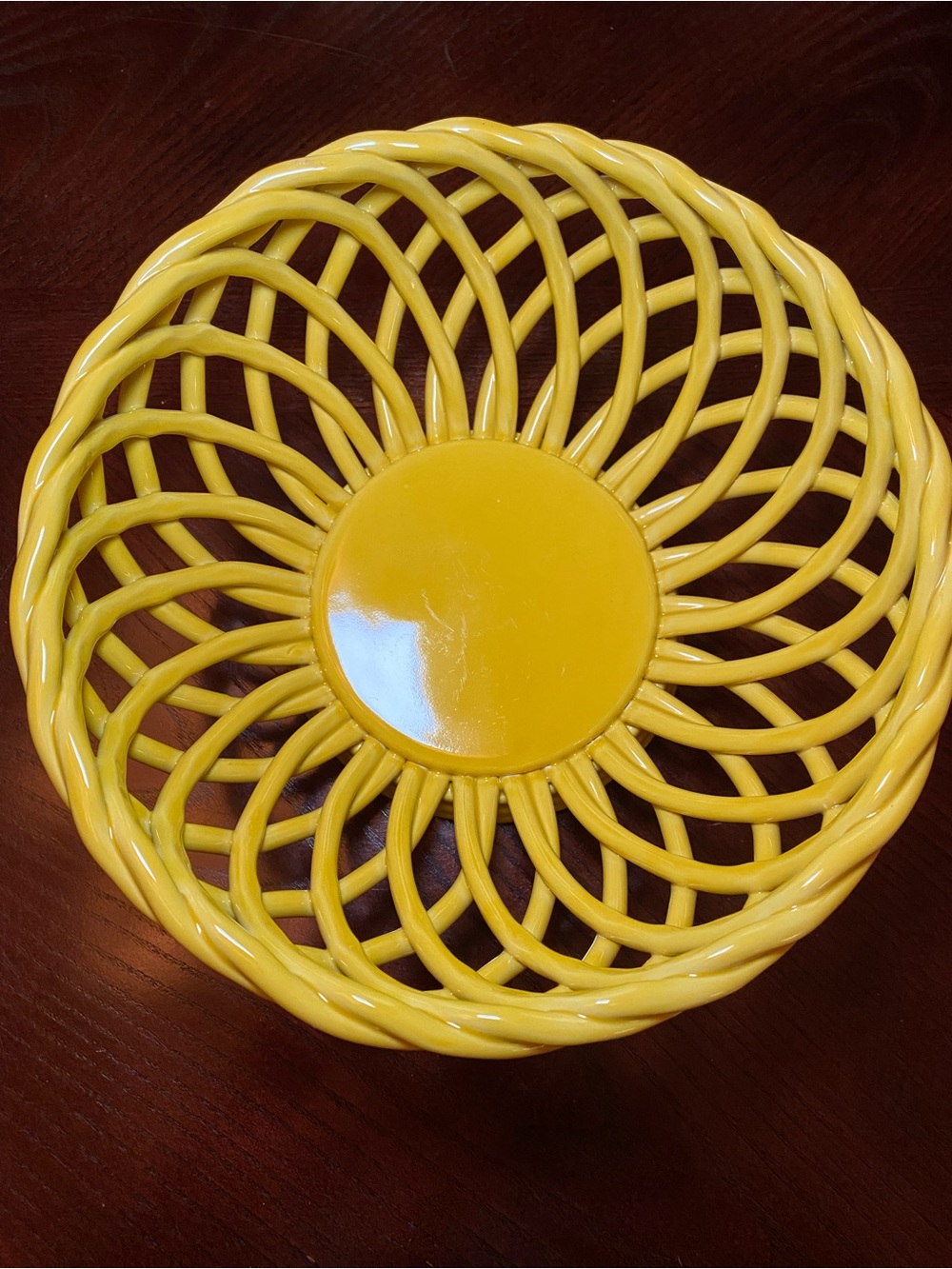 Yellow Lattice Open Weave Fruit Decorative Ceramic Basket Bowl